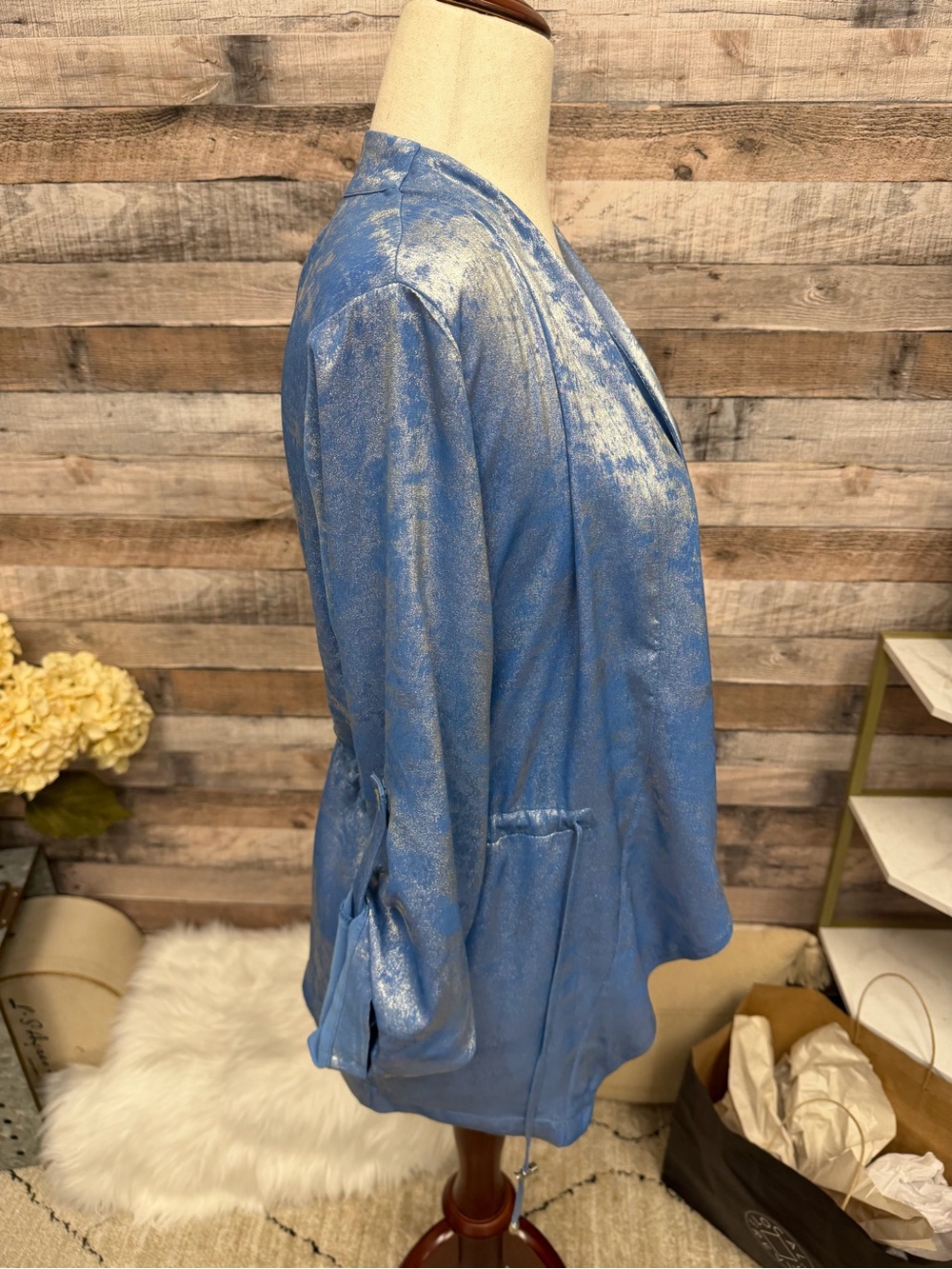 Blue Colleen Lopez Jacquard Satin Kimono Jacket XS - Picture 4 of 5